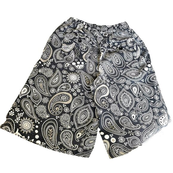 Prodaya Mens Shorts Paisley Print Elastic Waist Relaxed Fit Gray & White JJ3863 - Picture 2 of 6